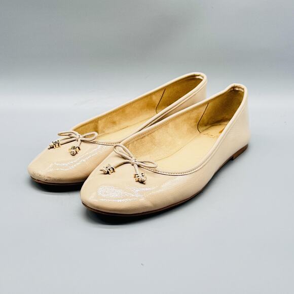 Sam Edelman Shoes Womens 8 Beige Leather Felicia Ballet Flats Bow Charm Slip On - Picture 4 of 12